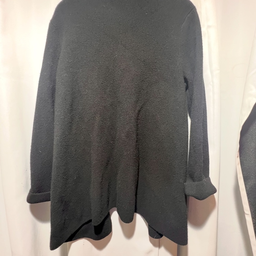 Talbots Black Wool Blend Open Front Cardigan Sweater Long Shawl Collar Medium - Picture 3 of 4